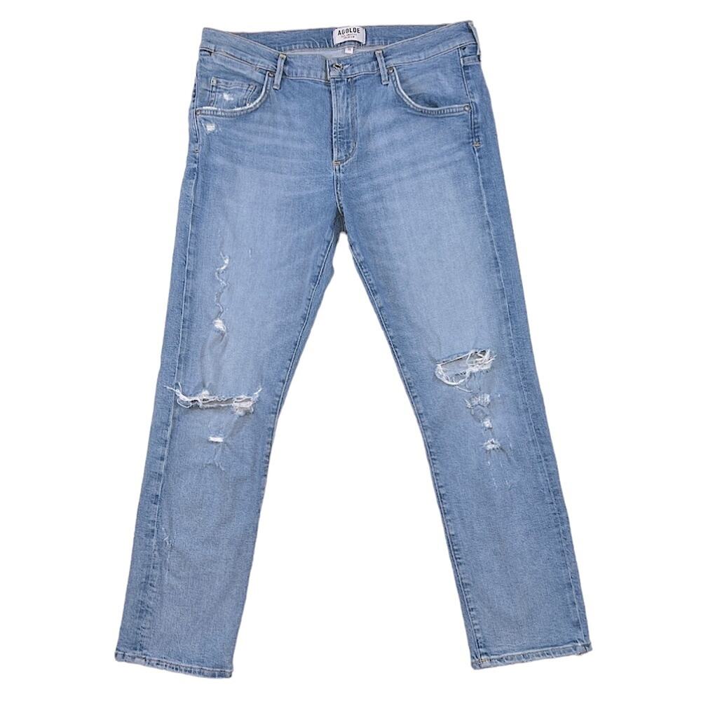 Agolde Blue Distressed Denim Stretch Straight Skinny Jeans | Size 28